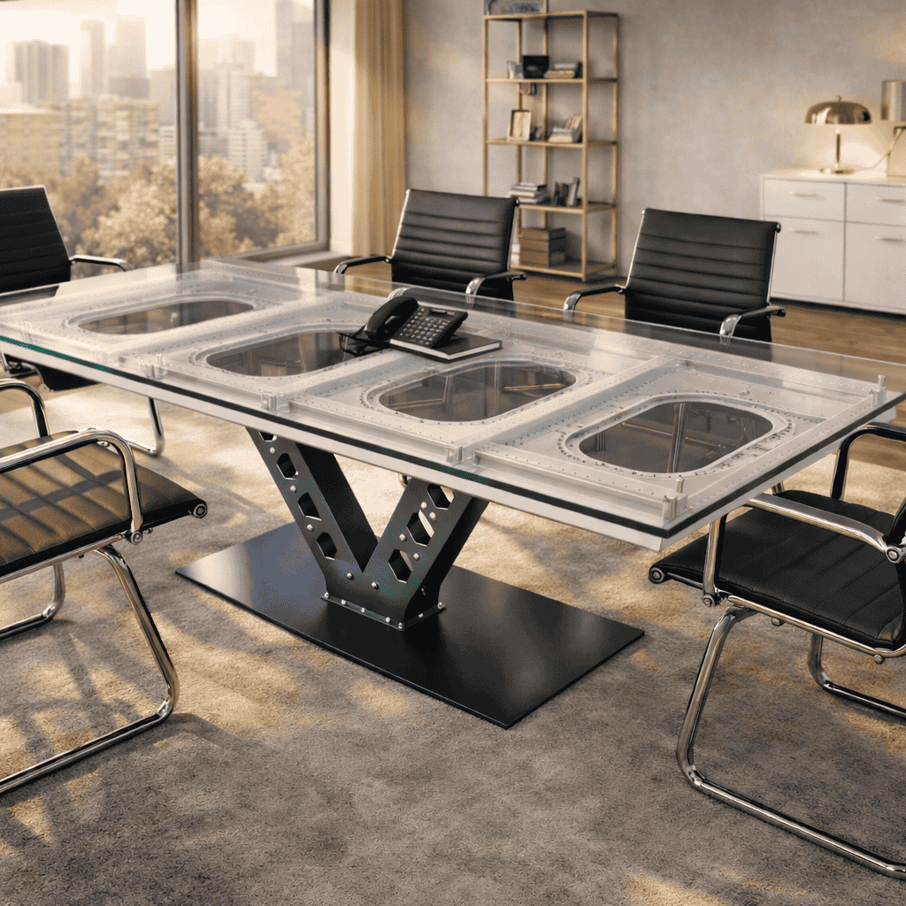 SLOT aircraft window conference table as collectible design icon in contemporary office or creative workspace