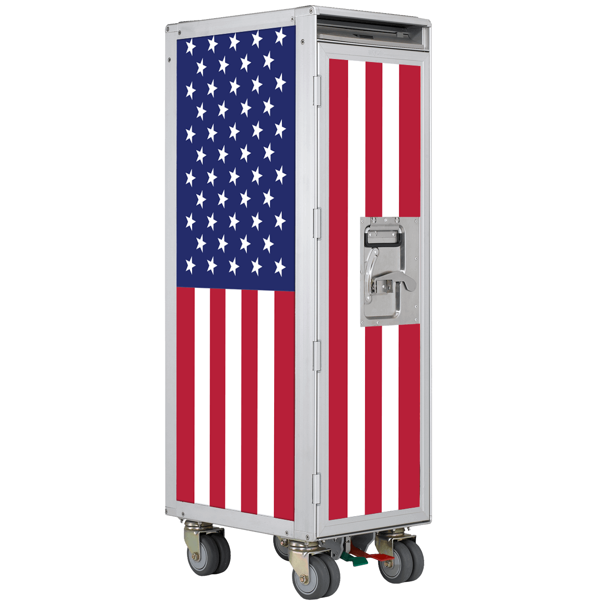 Metallschrank auf Rollen mit US-Flaggen-Design, Metallgriff und Sicherungsverschluss
