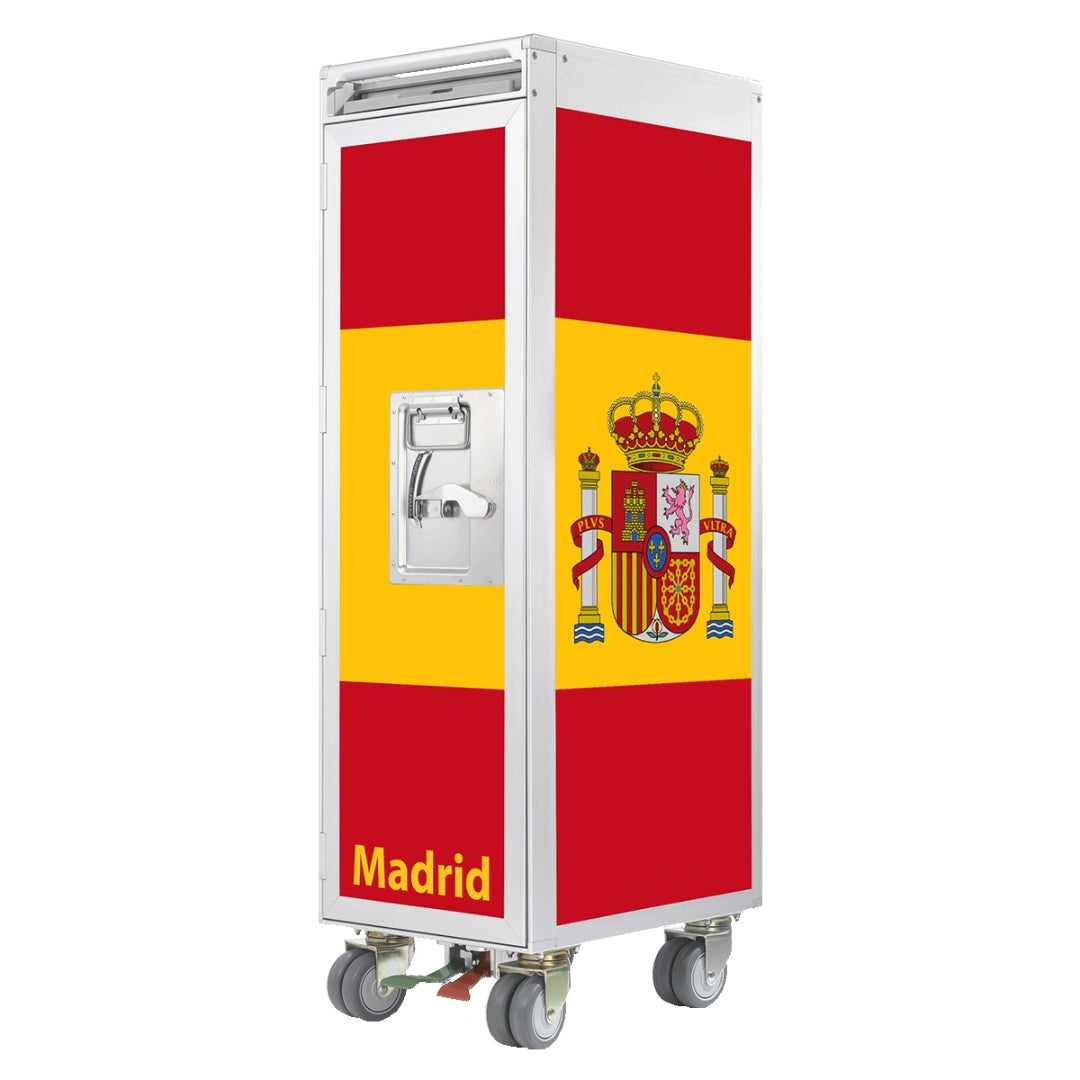 Hochwertiger mobiler Airline-Trolley mit spanischer Flagge, rotem und gelbem Streifendesign