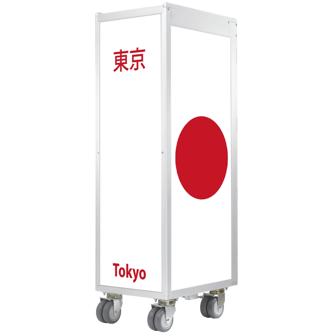 Mobil mit Rollen ausgestattetes Präsentationsboard mit japanischer Flagge und Tokyo-Schriftzug