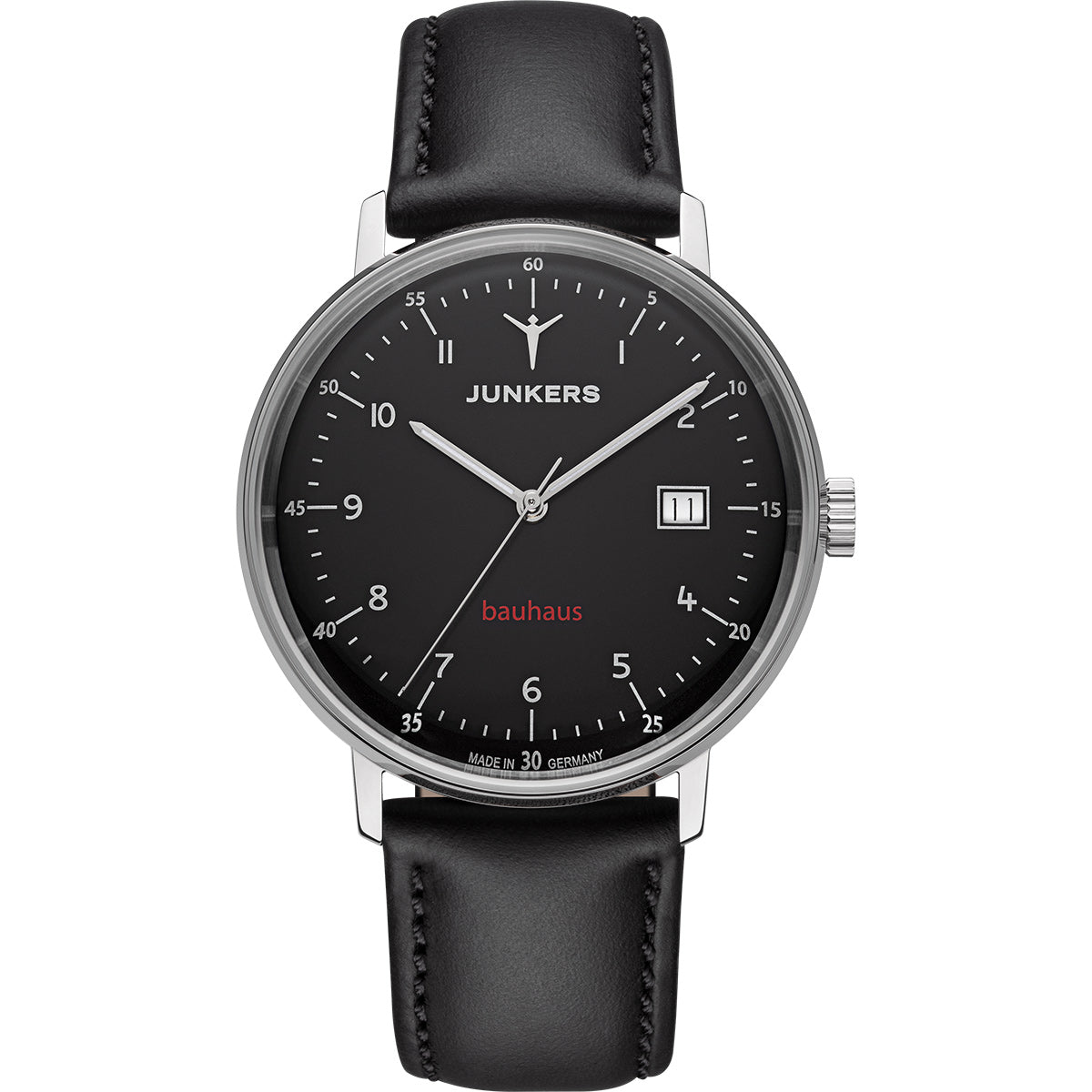 Junkers Bauhaus Saphir Automatik Schwarz mit Lederarmband
