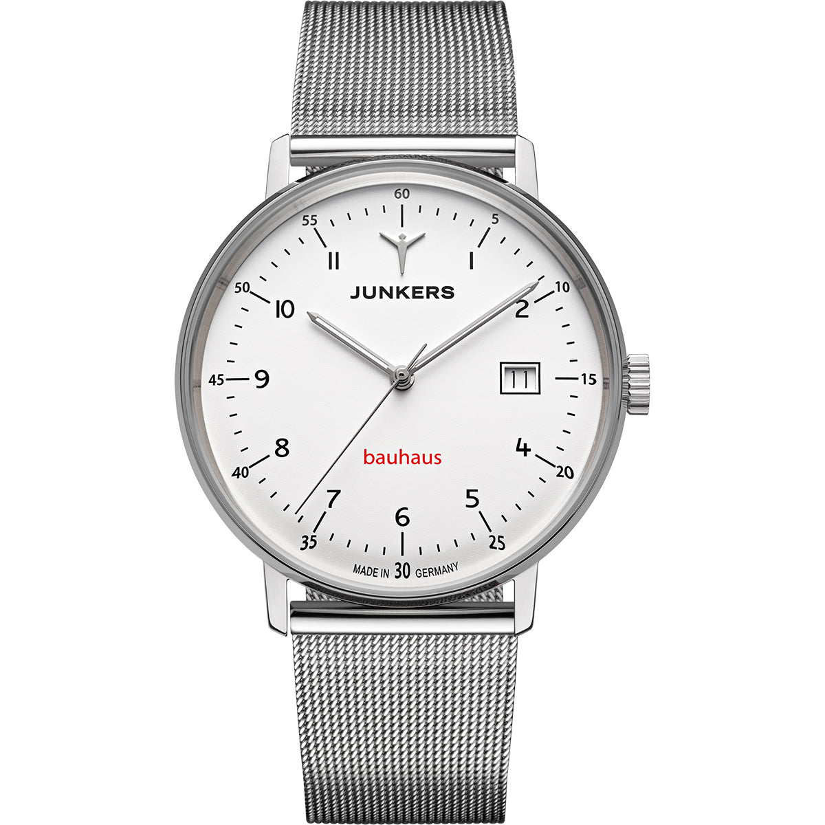 Junkers Bauhaus Saphir Automatik Weiß mit Metallarmband