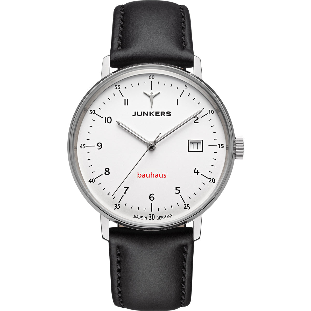 Junkers Bauhaus Saphir Automatik Weiß mit Lederarmband
