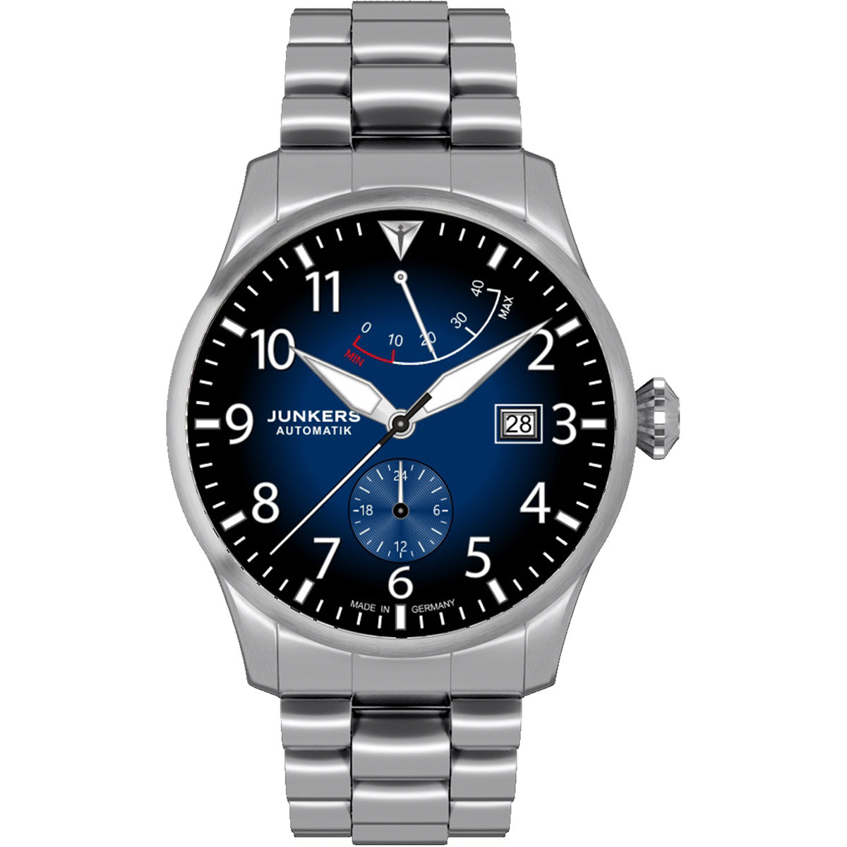 Junkers Flieger Gangreserve Blau mit Metallarmband