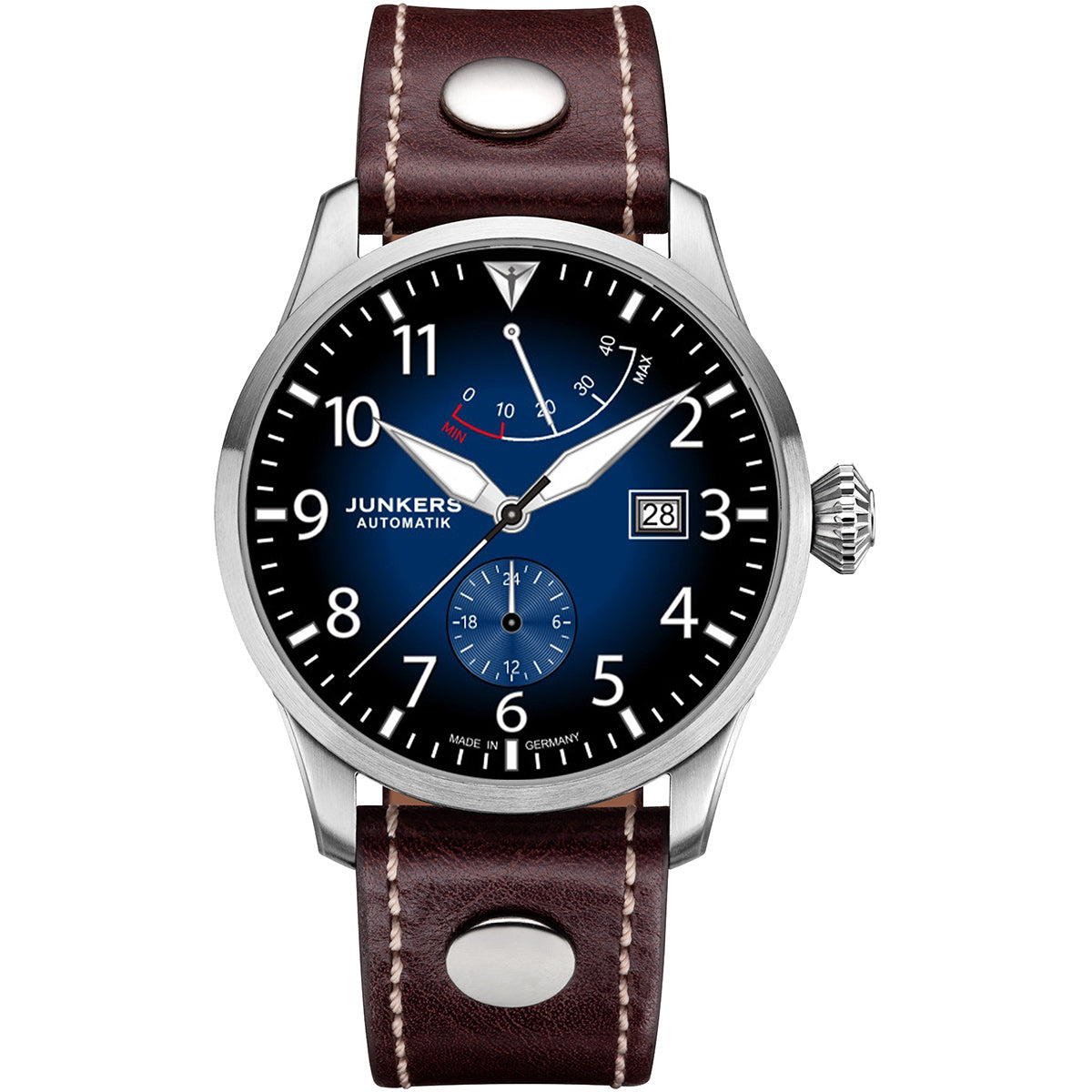 Junkers Flieger Gangreserve Blau mit Lederarmband