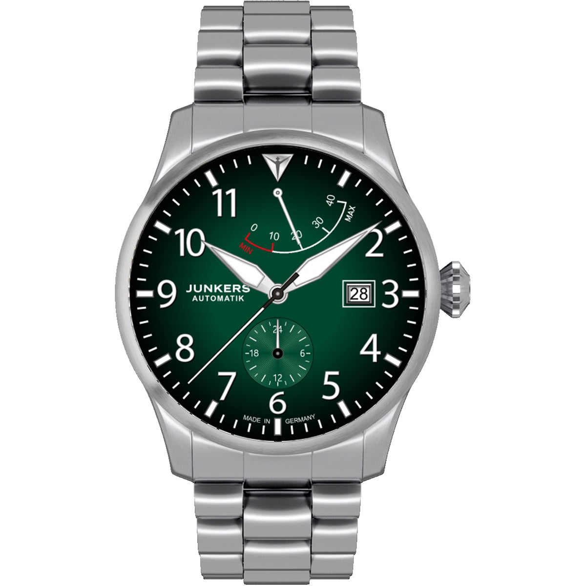 Junkers Flieger Gangreserve Grün mit Metallarmband