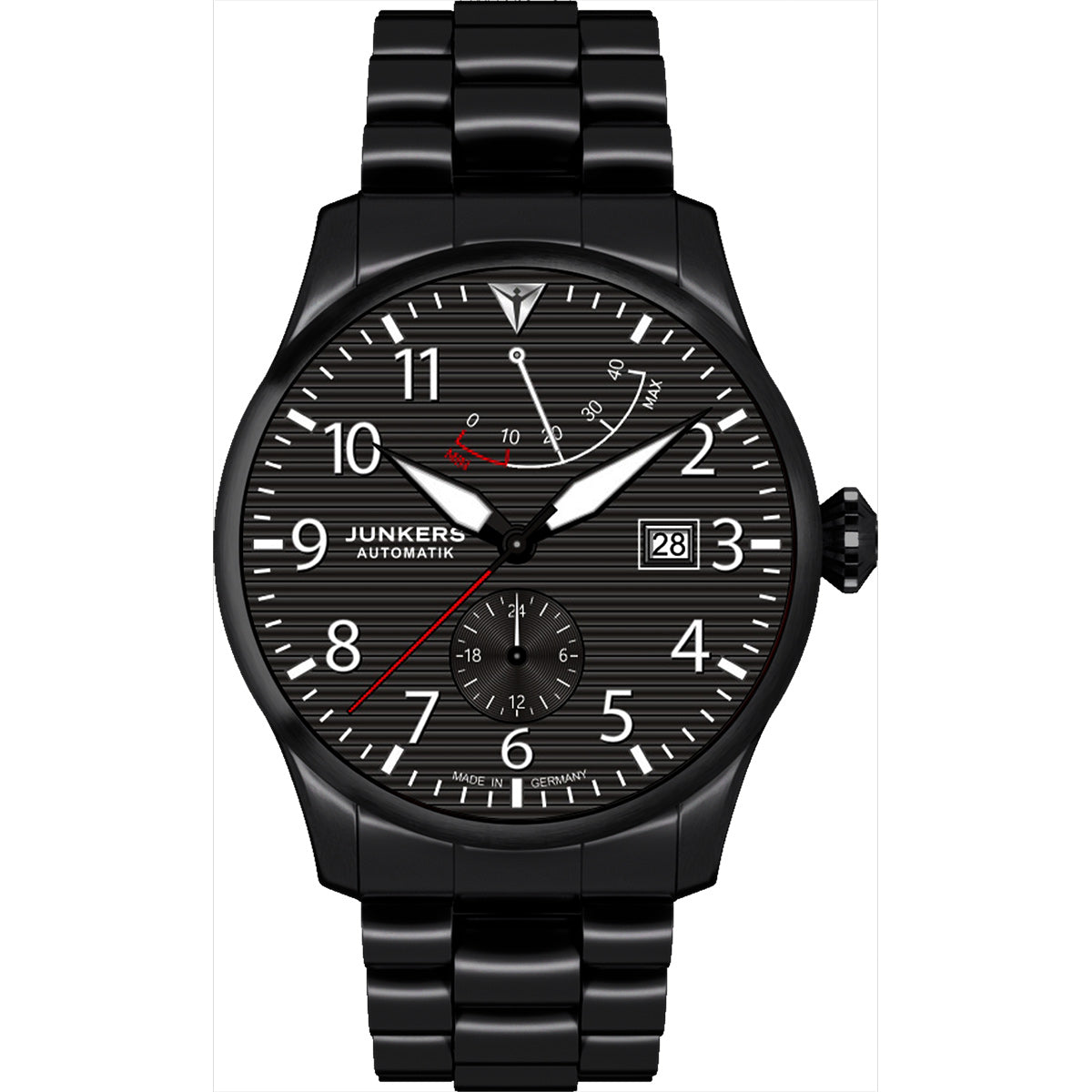 Junkers Flieger Gangreserve Schwarz mit Metallarmband