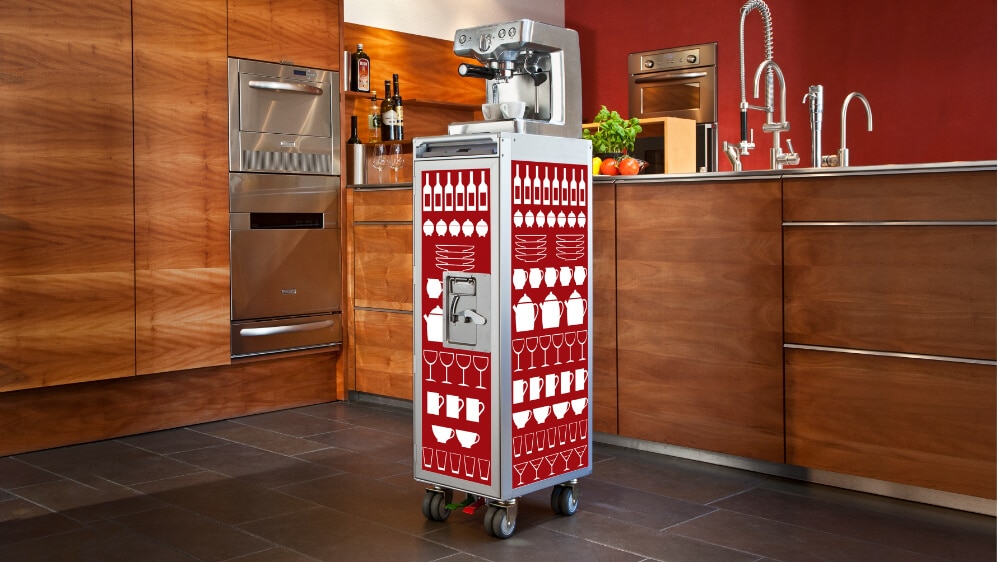 Skypak_Flugzeugtrolley_airline trolley_insideout_winered_mobile coffeebar